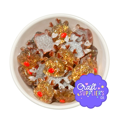 Glitter Reindeer Cabochons, Rudolph Resin Flatback Christmas Craft Embellishments