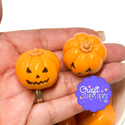 4PCS Pumpkin Resin Flatback Cabochons | Jack O Lantern Charms for Bows, Badge Reels, Decoden & Halloween Crafts