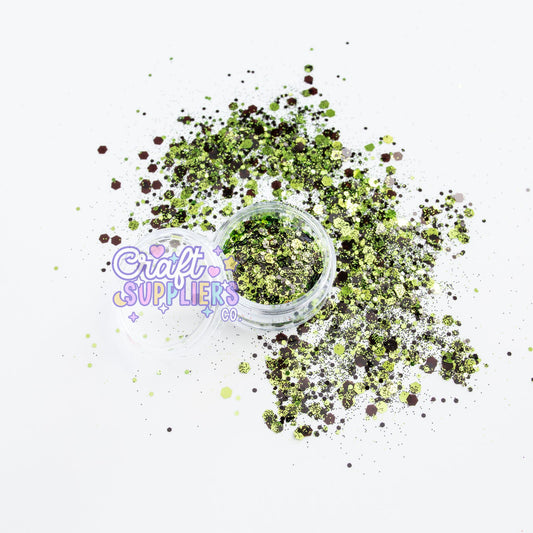 Lime Green Black Chunky Glitter Mix | Neon Green Glitter for Tumblers, Nails & DIY