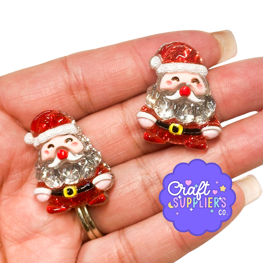 Set of 4 Glitter Santa Resin Flatback Cabochons – 30mm (1.18") Christmas Santa Charms for Fake Bake, Slime, Bows & Holiday Crafts