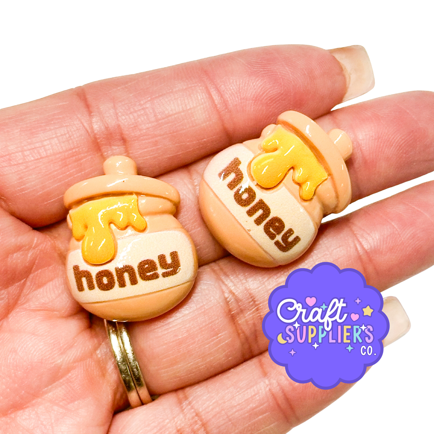 Set of 4 Honey Pot Resin Flatback Cabochons – 21x29mm (0.83" x 1.14") Honey Jar Charms for Fake Bake, Slime, Scrapbooking & DIY Crafts