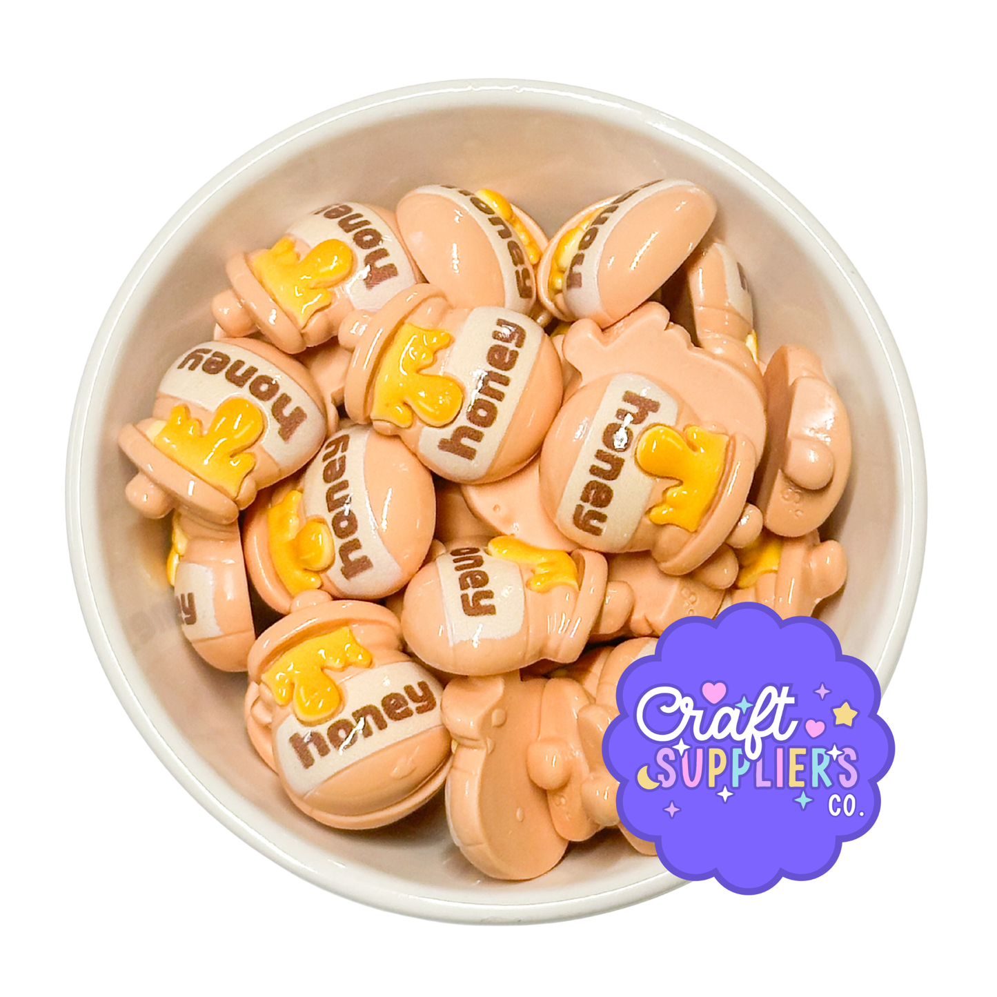 Set of 4 Honey Pot Resin Flatback Cabochons – 21x29mm (0.83" x 1.14") Honey Jar Charms for Fake Bake, Slime, Scrapbooking & DIY Crafts