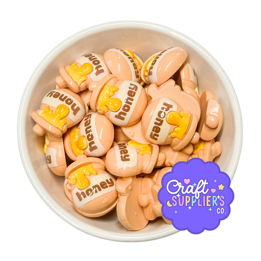 Set of 4 Honey Pot Resin Flatback Cabochons – 21x29mm (0.83" x 1.14") Honey Jar Charms for Fake Bake, Slime, Scrapbooking & DIY Crafts