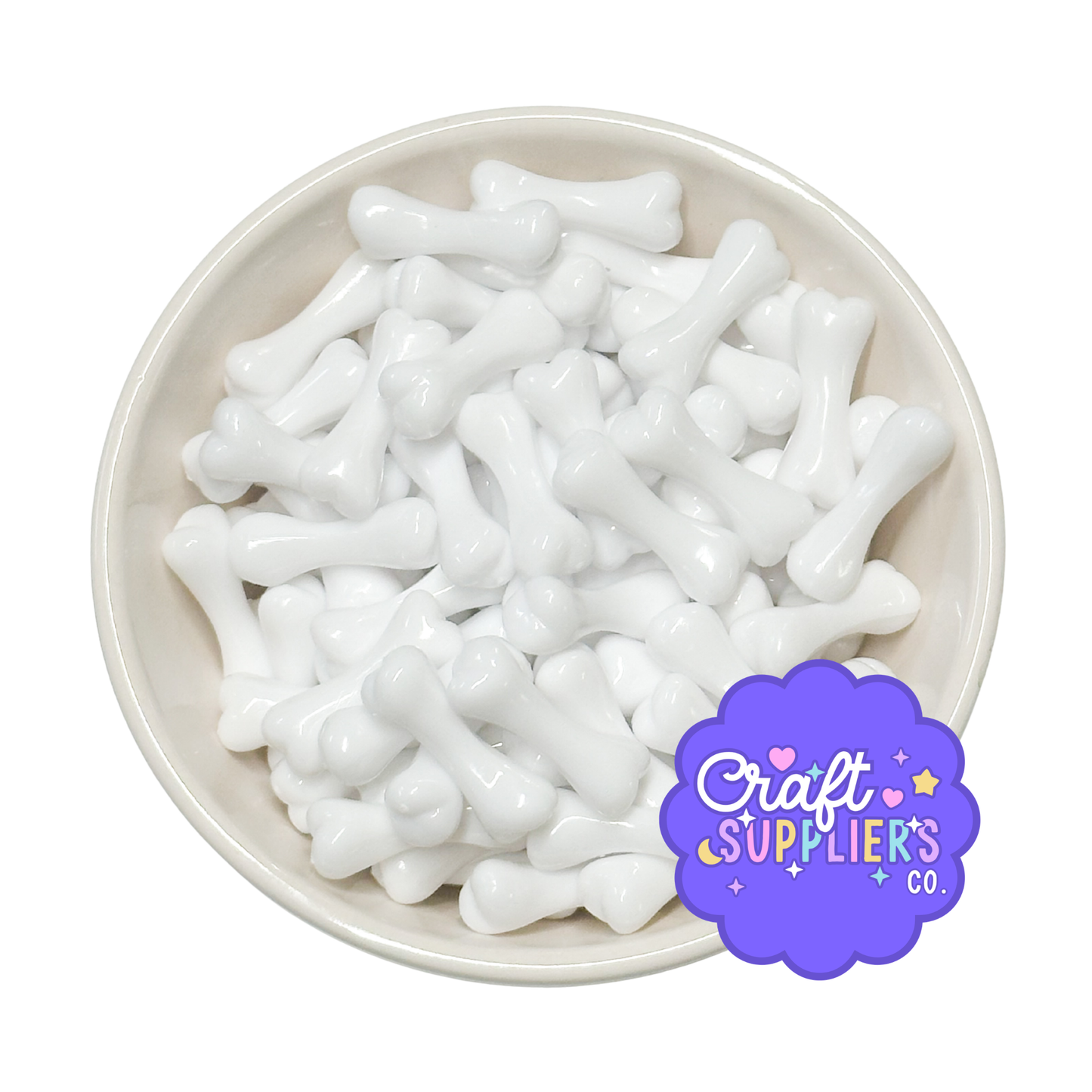 20PCS White 3D Resin Bones – 25mm (0.98") Dog Bone Charms for Fake Bake, Halloween Crafts & DIY Embellishments