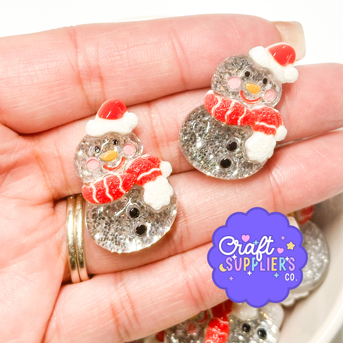 Glitter Snowman Cabochons, Christmas Resin Holiday Flatback Embellishments
