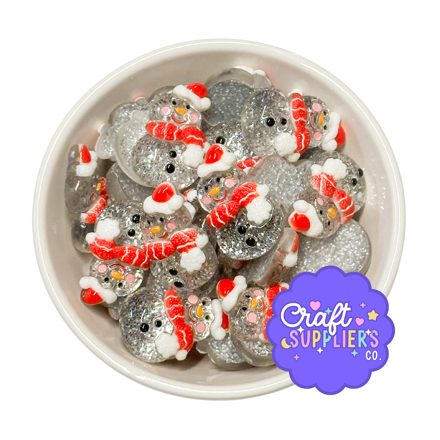 Glitter Snowman Cabochons, Christmas Resin Holiday Flatback Embellishments
