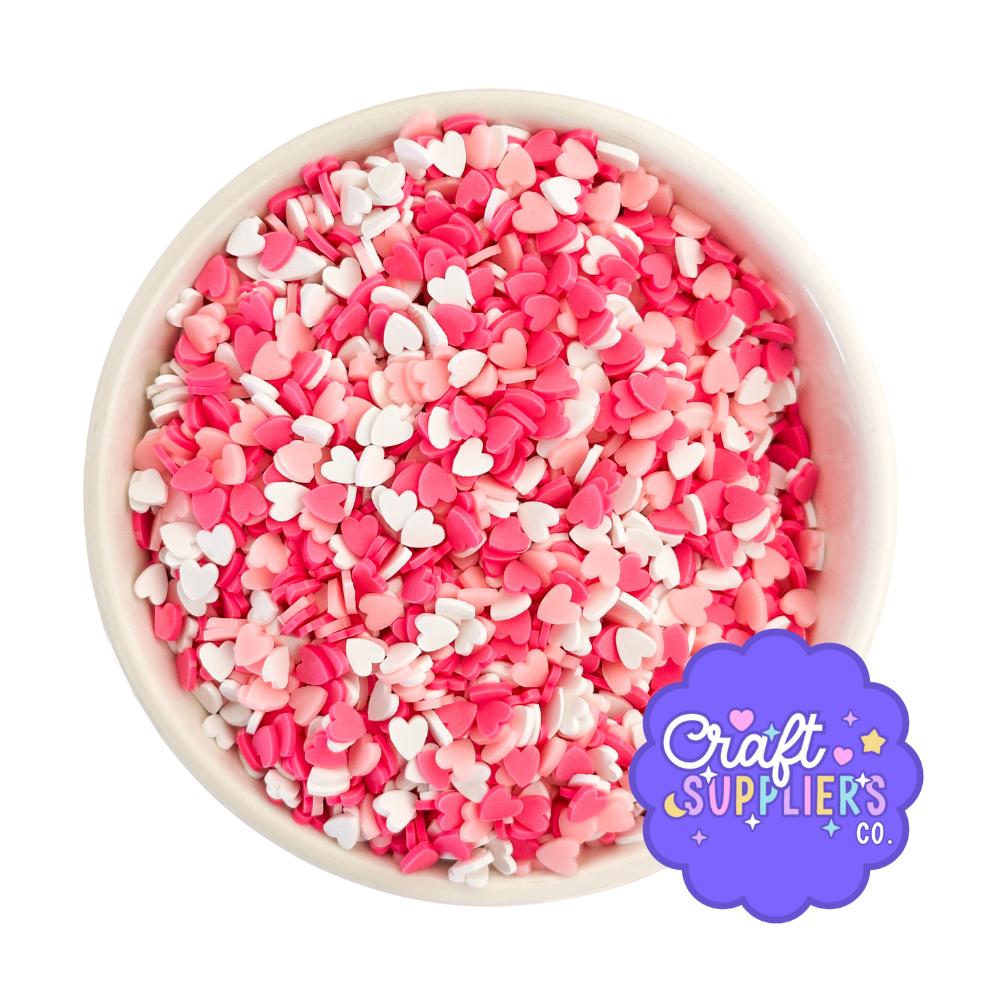 4mm Pink & White Heart Polymer Clay Sprinkles