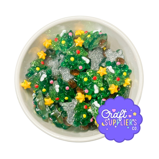 30mm Glitter Christmas Tree Resin Cabochons | Set of 4 Flatback Charms