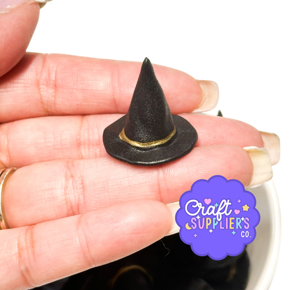 3D Witch Hat Resin Charms: Black Gold Halloween Flatback Embellishments (25MM)