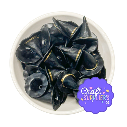 3D Witch Hat Resin Charms: Black Gold Halloween Flatback Embellishments (25MM)