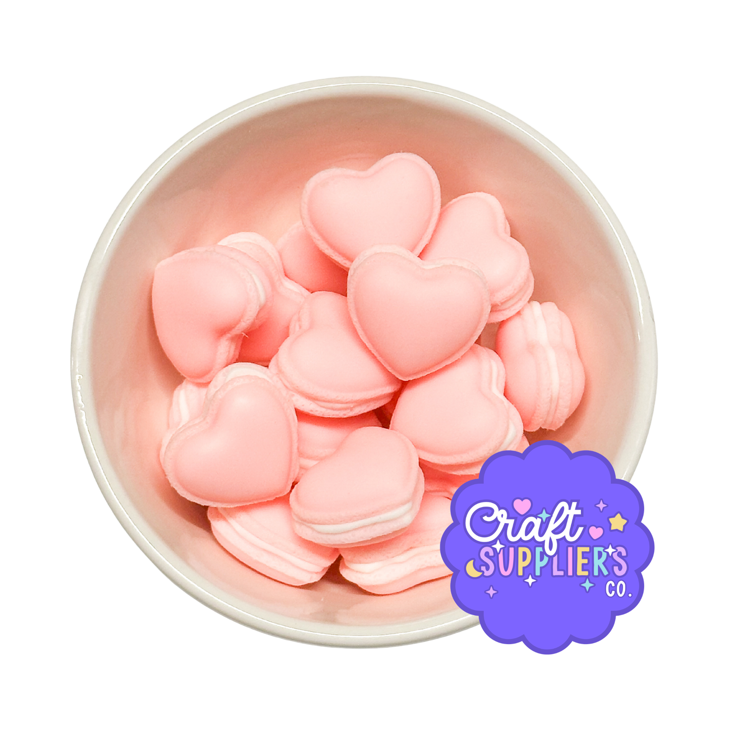 Set of 4 Faux Heart Macaron Cabochons for Valentine DIY Crafts
