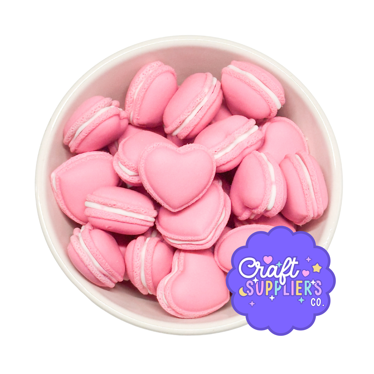 Set of 4 Heart Macaron Cabochons, Valentine Fake Bake Craft Charms