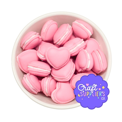 Set of 4 Heart Macaron Cabochons, Valentine Fake Bake Craft Charms