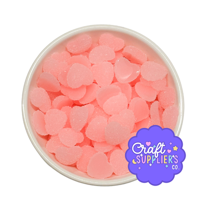 Set of 10 Heart Gumdrop Flatback Cabochons, Valentine Fake Candy Charms
