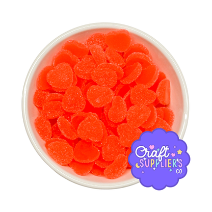 Set of 10 Heart Gumdrop Flatback Cabochons, Valentine Fake Candy Charms