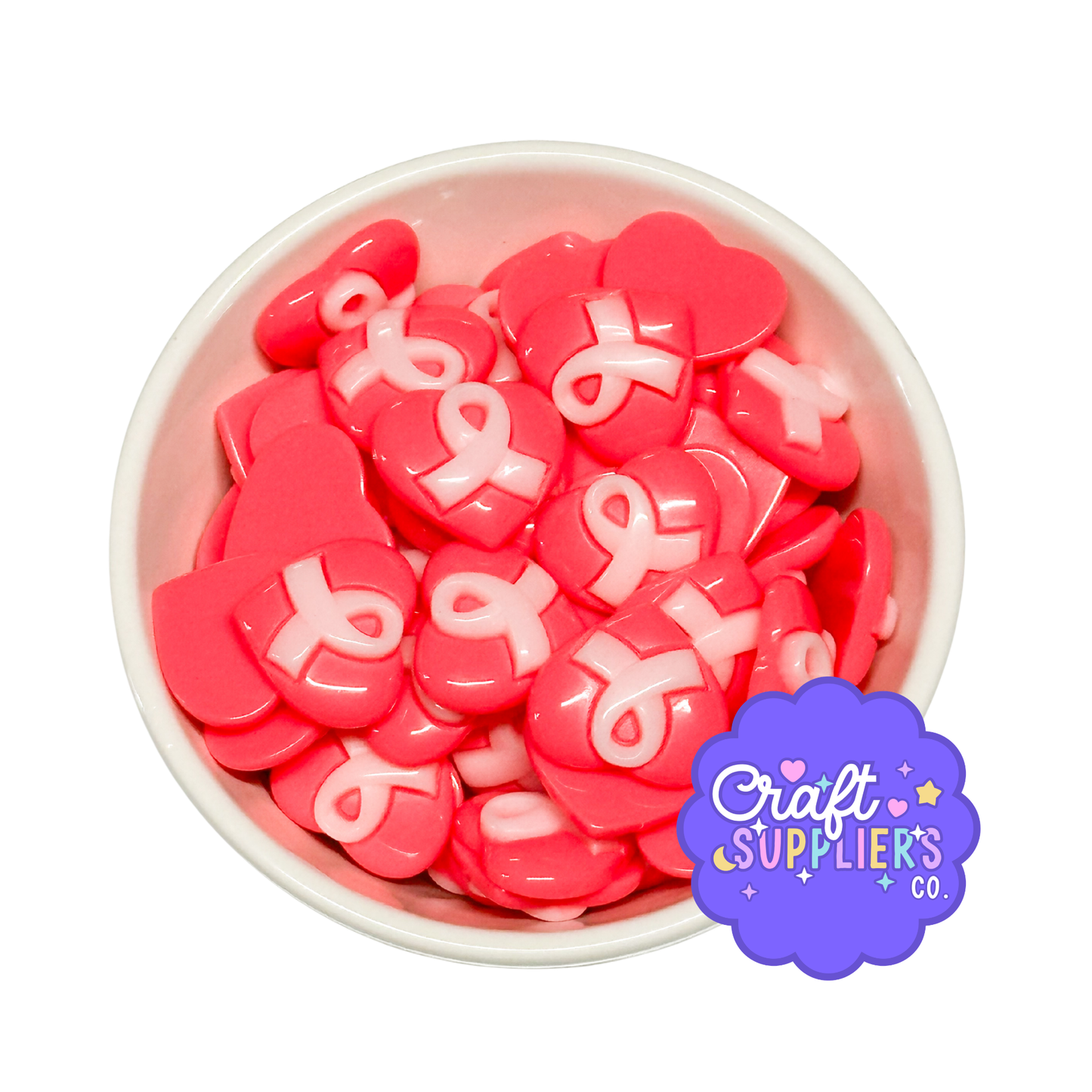 Breast Cancer Awareness Heart Flatback Cabochons Set of Four