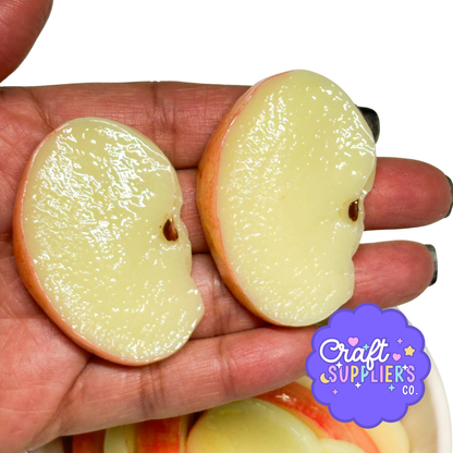 Faux Apple Slices Resin Cabochons, Fake Bake Fruit Decor (10pc)
