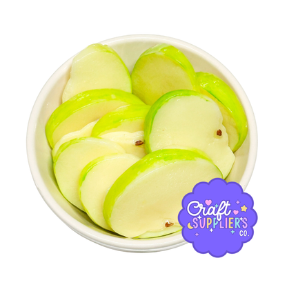 Faux Green Apple Slices Resin Cabochons, Fake Bake Fruit Decor (10pc)