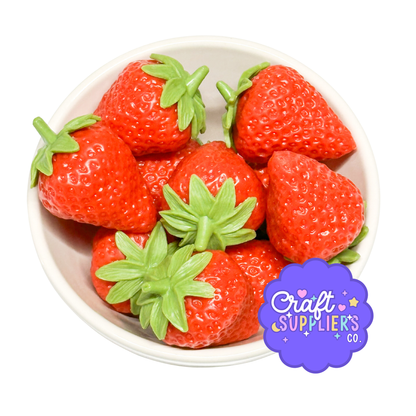 10pc Large 50mm Realistic Resin Strawberries – Faux Fake Fruit for Fake Bake & Home Decor
