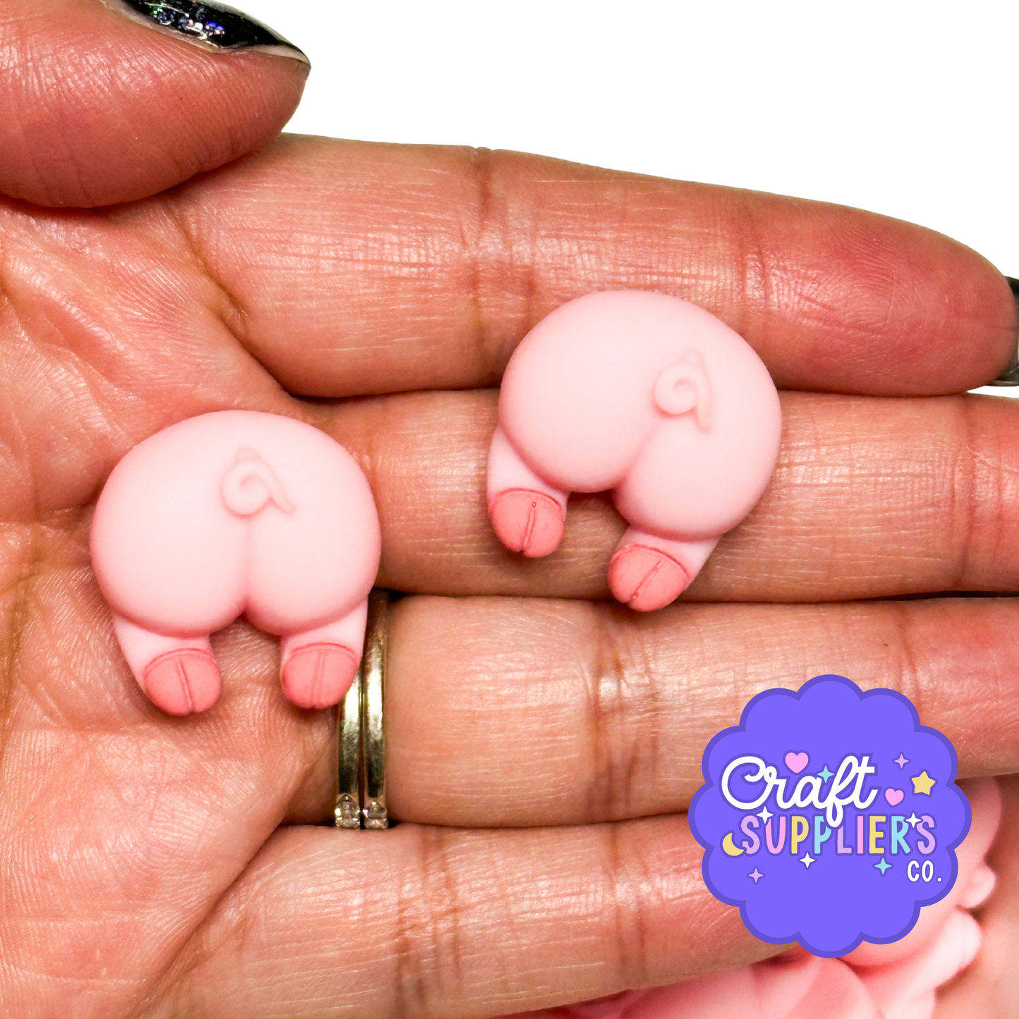 Pig Butt Resin Cabochons, Cute Pink Flatback Animal Embellishments (4pc)
