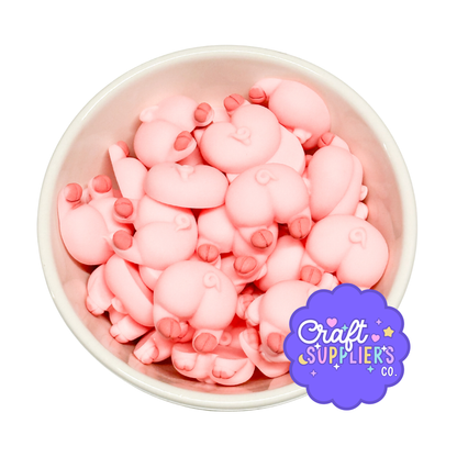 Pig Butt Resin Cabochons, Cute Pink Flatback Animal Embellishments (4pc)