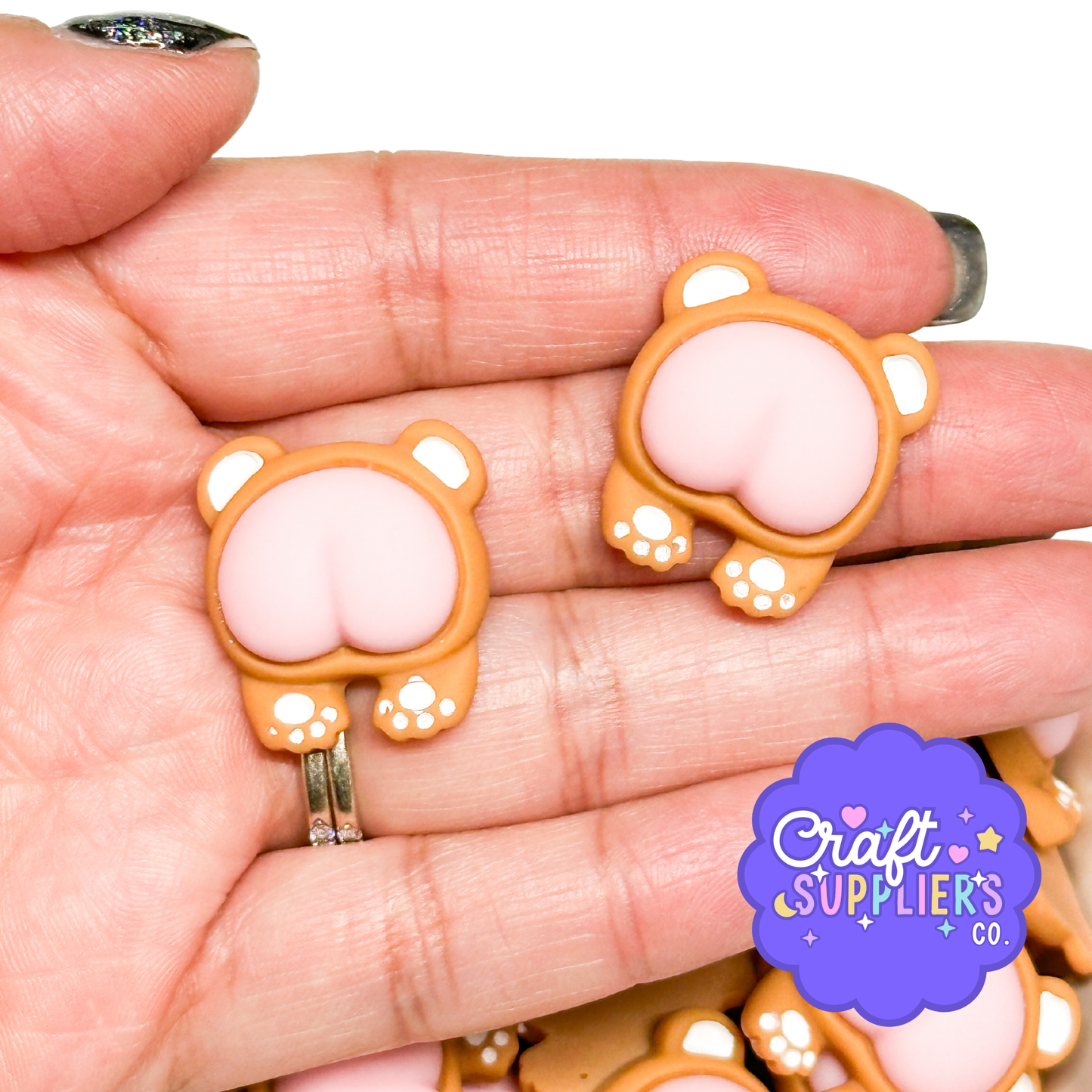 4pc Kawaii Bear Butt Resin Flatback Cabochons – 22mm Cute Animal Embellishments