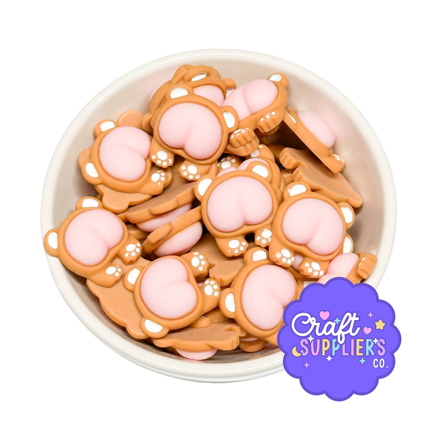 4pc Kawaii Bear Butt Resin Flatback Cabochons – 22mm Cute Animal Embellishments