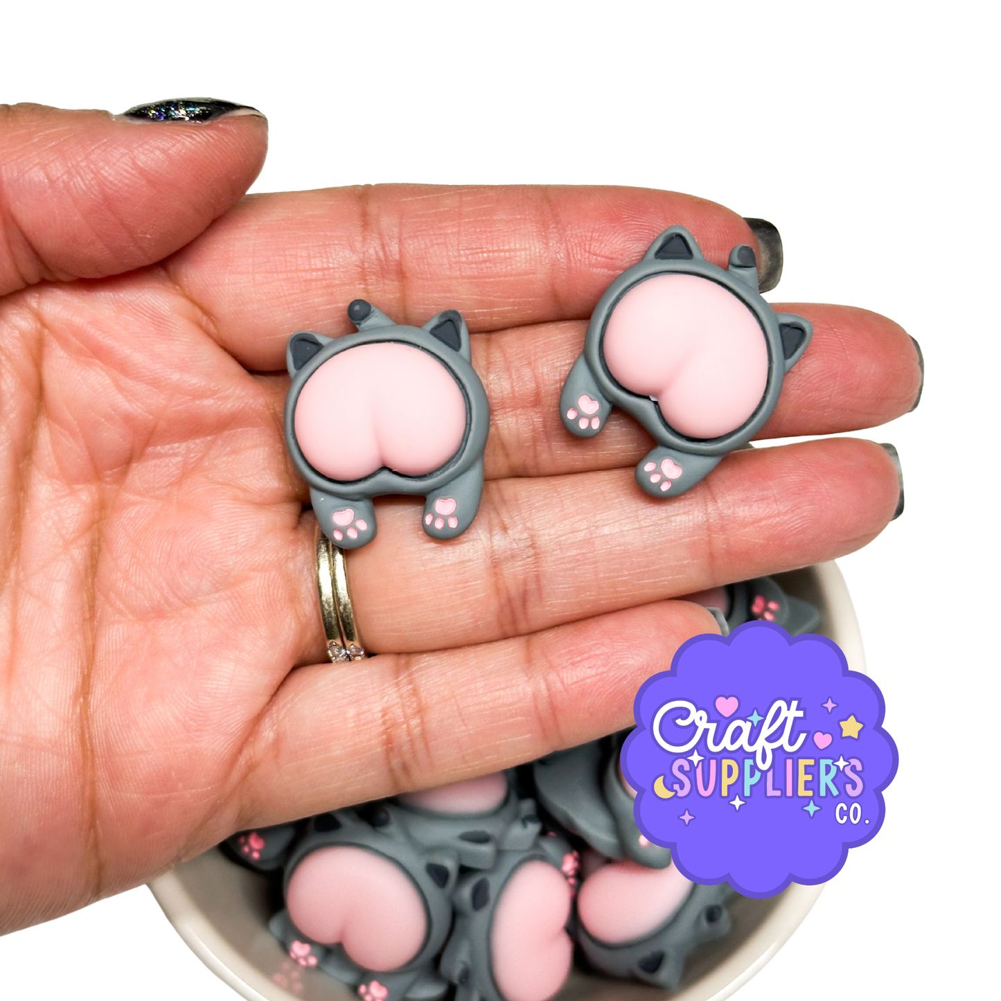 4pc Kawaii Cat Butt Resin Flatback Cabochons – 22mm Cute Kitty Embellishments