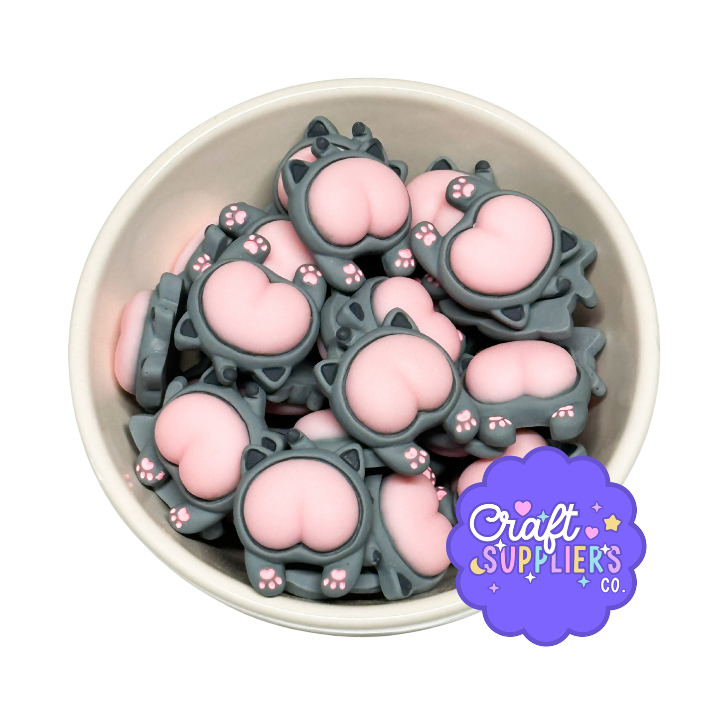 4pc Kawaii Cat Butt Resin Flatback Cabochons – 22mm Cute Kitty Embellishments