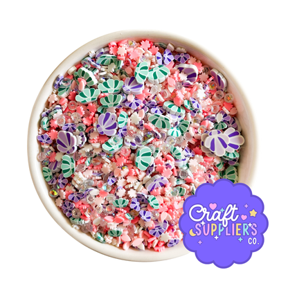 Pastel Seashell Polymer Clay Sprinkle Mix with Rhinestones | Mermaid Fake Sprinkles for Slime, Resin & Decoden