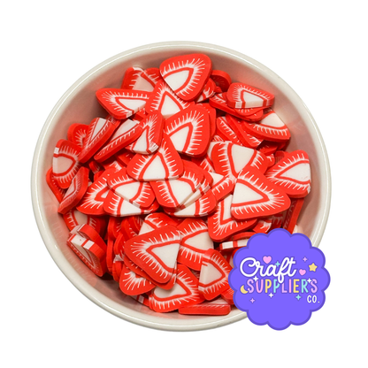 Strawberry Polymer Clay Cabochons, Strawberry Slice Embellishments, Fruit Craft Supplies, Fake Bake Decor