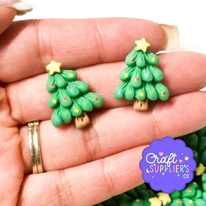 4pc Resin Christmas Tree Cabochons – 25mm Flatback Holiday Embellishments for Fake Bake, Hair Bows & DIY Crafts