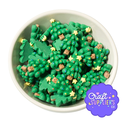 4pc Resin Christmas Tree Cabochons – 25mm Flatback Holiday Embellishments for Fake Bake, Hair Bows & DIY Crafts