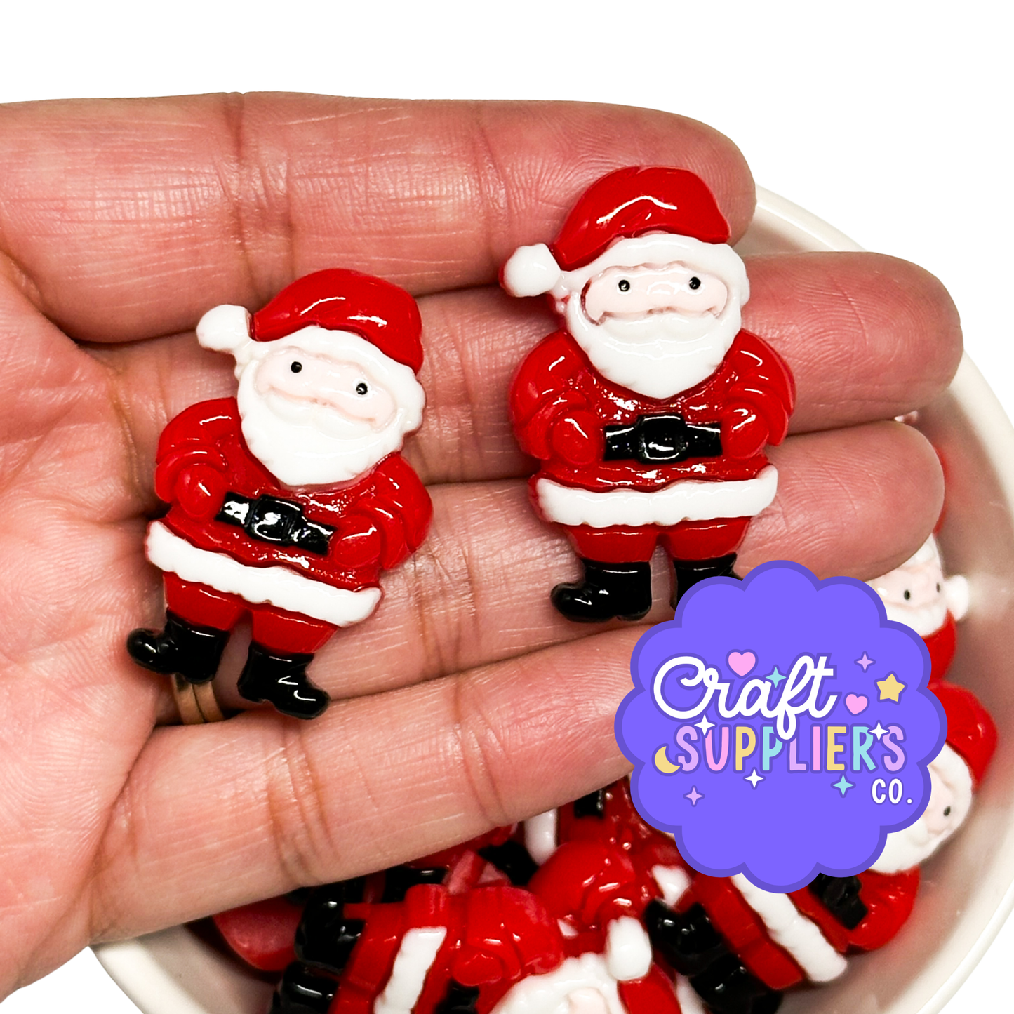 Set of 4 Large Santa Claus Resin Flatback Cabochons – 1.50" Christmas Embellishments – Holiday Craft Charms for Fake Bake, Bows & DIY Decor
