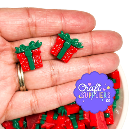 Set of 4 Flat Back Resin Christmas Present Charms for DIY Crafts