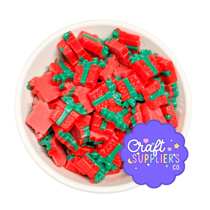 Set of 4 Flat Back Resin Christmas Present Charms for DIY Crafts