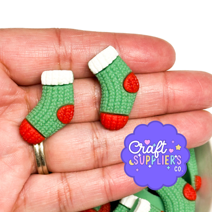 Set of 4 Christmas Stocking Flatback Cabochons, Holiday Craft Charms