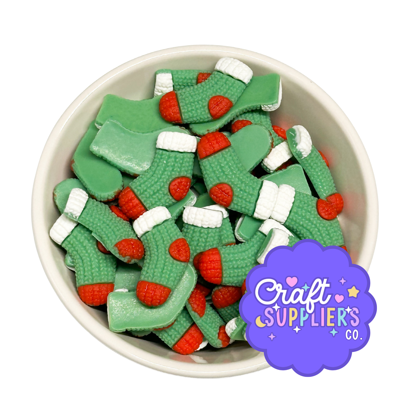 Set of 4 Christmas Stocking Flatback Cabochons, Holiday Craft Charms