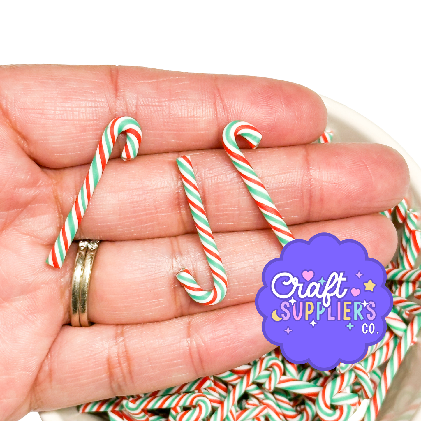 Mini Candy Cane Cabochons, Christmas Polymer Clay Peppermint Striped Embellishments