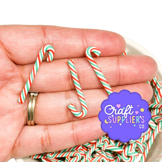 Mini Candy Cane Cabochons, Christmas Polymer Clay Peppermint Striped Embellishments