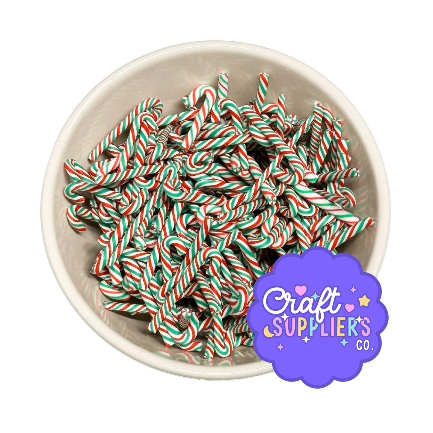 Mini Candy Cane Cabochons, Christmas Polymer Clay Peppermint Striped Embellishments