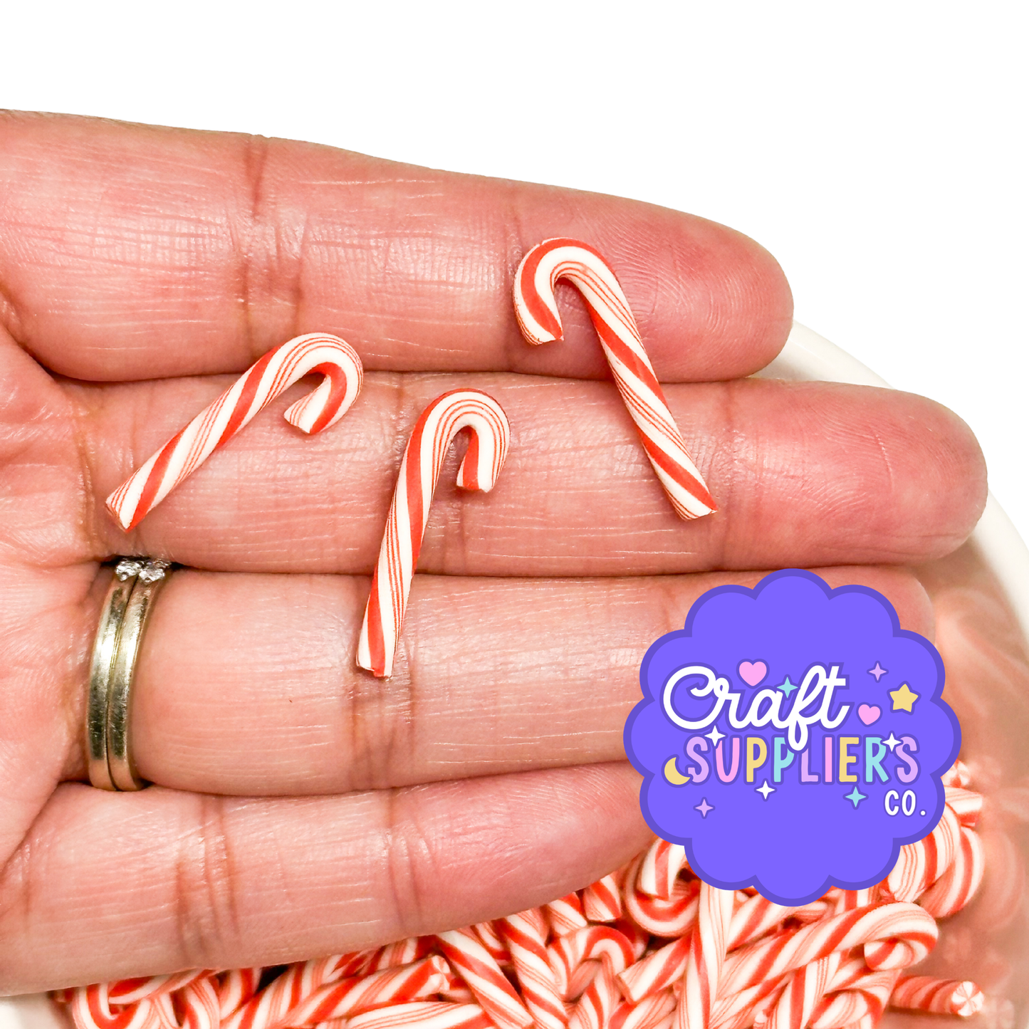 Mini Peppermint Candy Cane Sprinkles, Christmas Polymer Clay Striped Embellishments