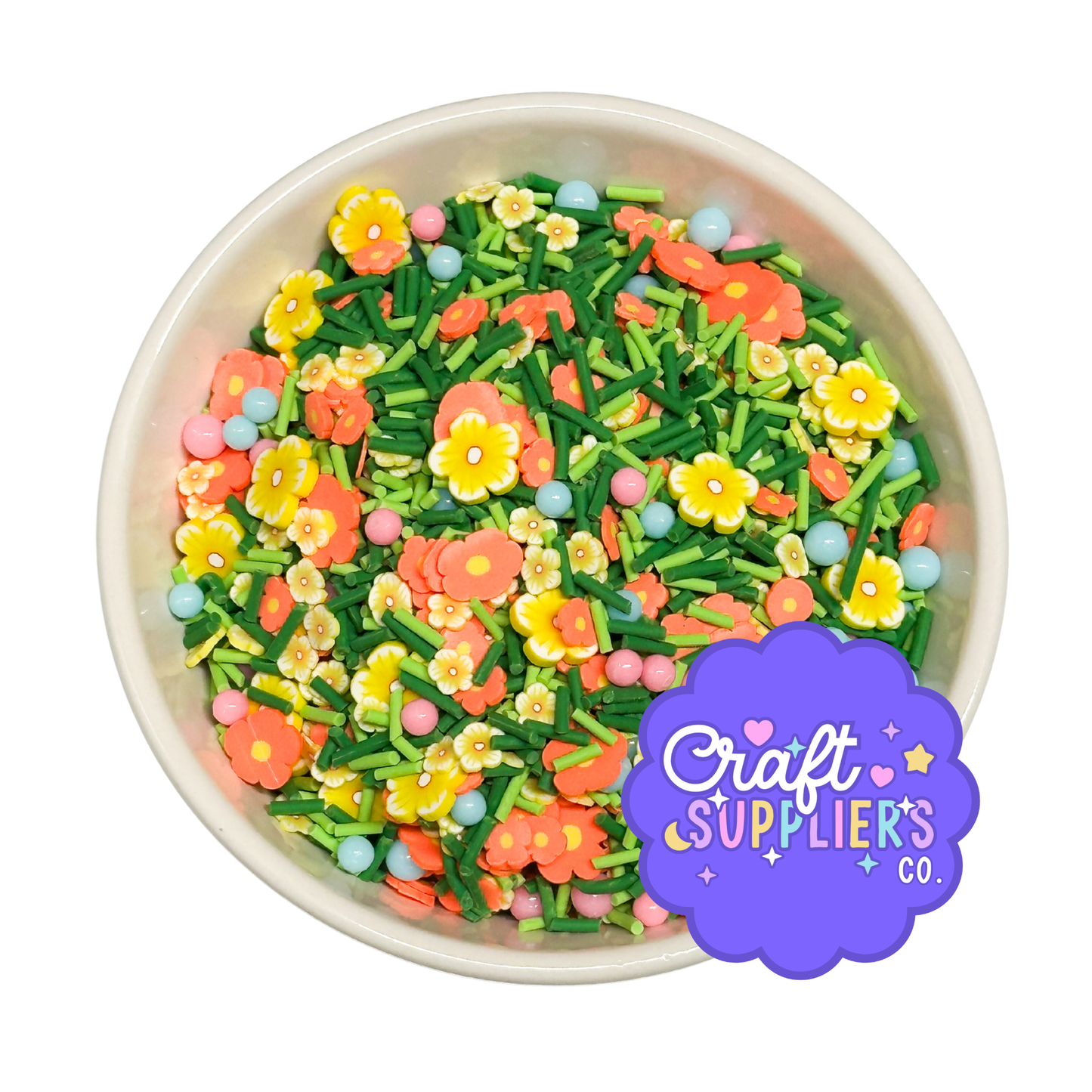 Spring Flower Polymer Clay Sprinkle Mix | Floral Fake Sprinkles with Acrylic Beads | Decoden, Fake Bake & DIY Craft Embellishments