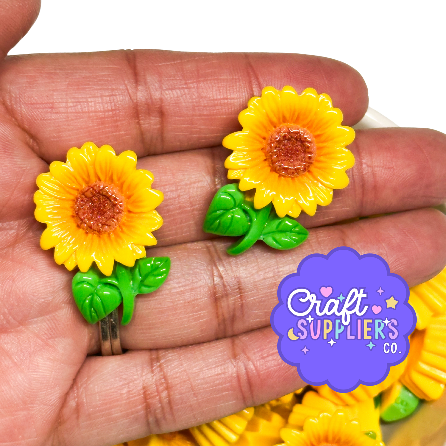 Sunflower Cabochons, Yellow Flower Embellishments, Resin Sunflower Craft Supplies
