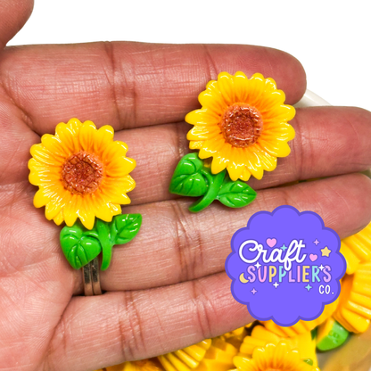 Sunflower Cabochons, Yellow Flower Embellishments, Resin Sunflower Craft Supplies