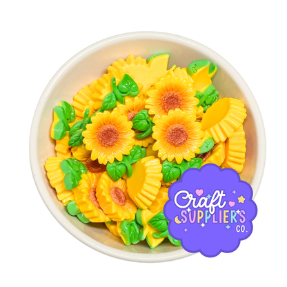 Sunflower Cabochons, Yellow Flower Embellishments, Resin Sunflower Craft Supplies