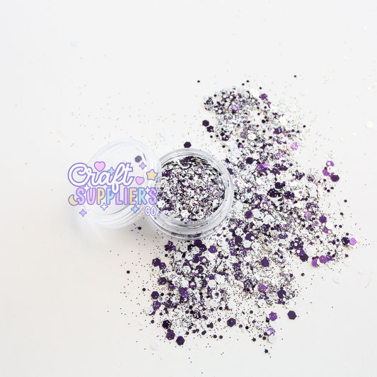 Witching Hour Chunky Glitter Mix | Purple, Black & White Glitter for Tumblers, Nails & DIY Crafts