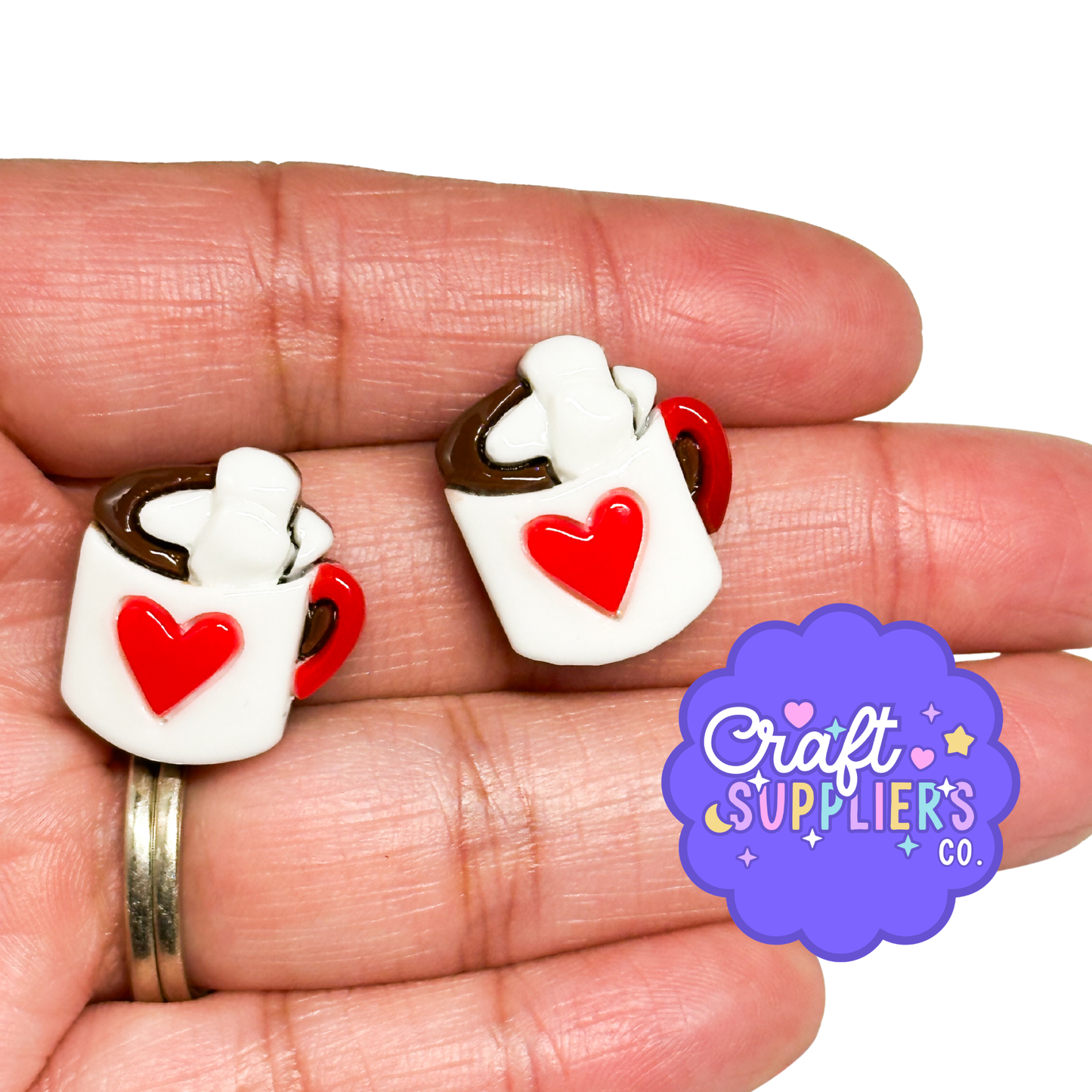 Hot Cocoa Mug Cabochons, Heart Cup Resin Flatbacks, Fake Bake Craft Charms Set