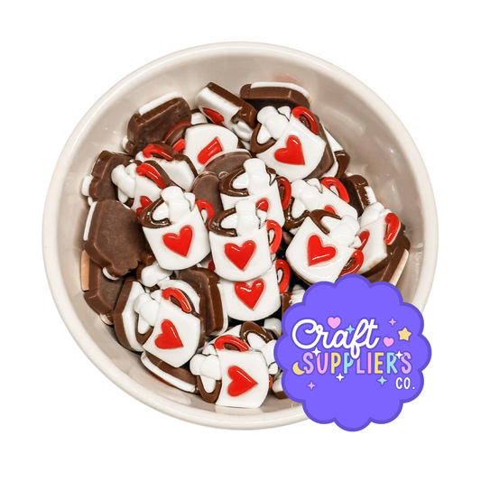 Hot Cocoa Mug Cabochons, Heart Cup Resin Flatbacks, Fake Bake Craft Charms Set