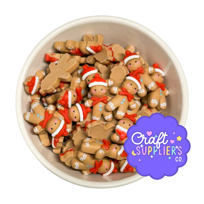 Gingerbread Man Resin Flatback Cabochons – Set of 4 – Christmas Embellishments – Fake Bake Supplies – Decoden Charms – Holiday Craft Supplies
